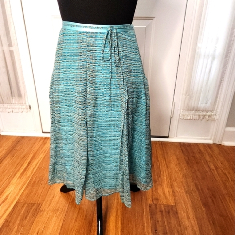 Flirty Coquette Pleated Teal Silk Skirt by Context Size 2P